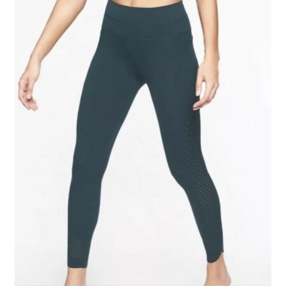 Athleta Chakra Perforated Tights 7/8 High Rise Powervita Teal XXS‎